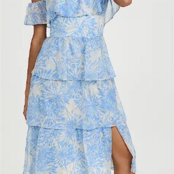 NWT size large Amanda Uprichard off the shoulder blue printed midi dress - Picture 4 of 13